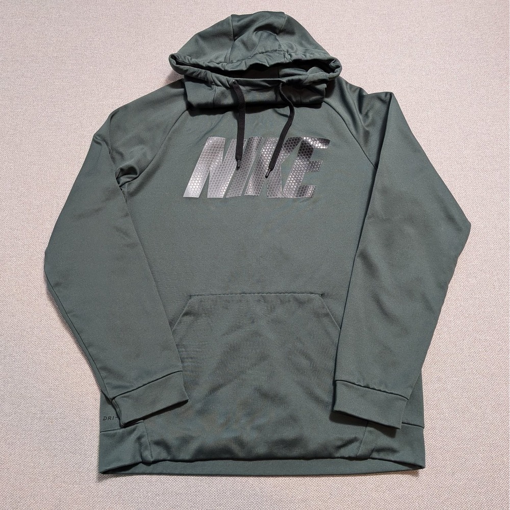 Nike Hoodie Men's Green M Dri-FIT Pullover Polyester Performance Activewear